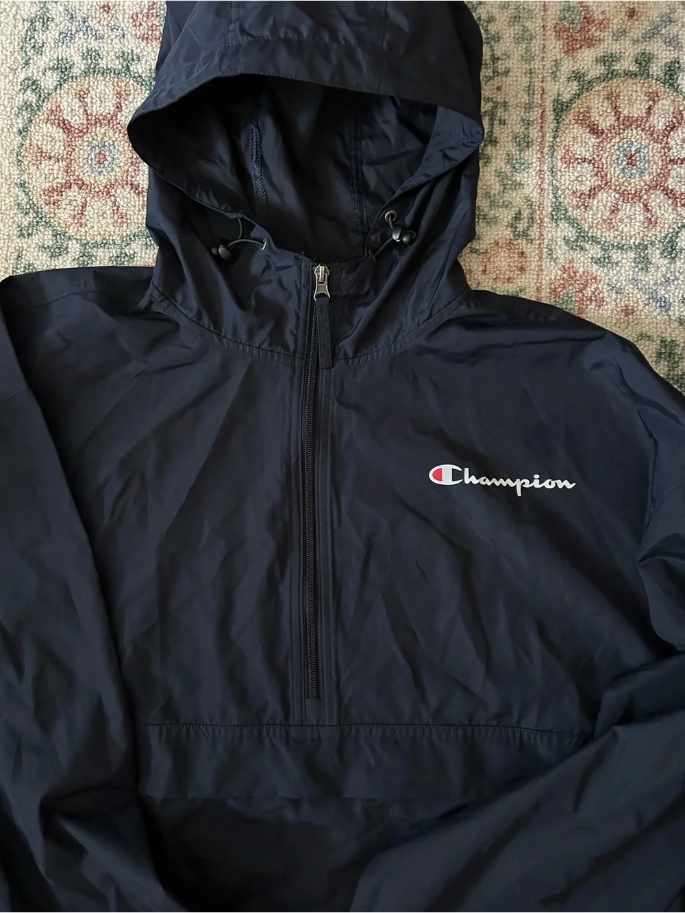 Champion Navy Hooded Pullover Windbreaker with Logo